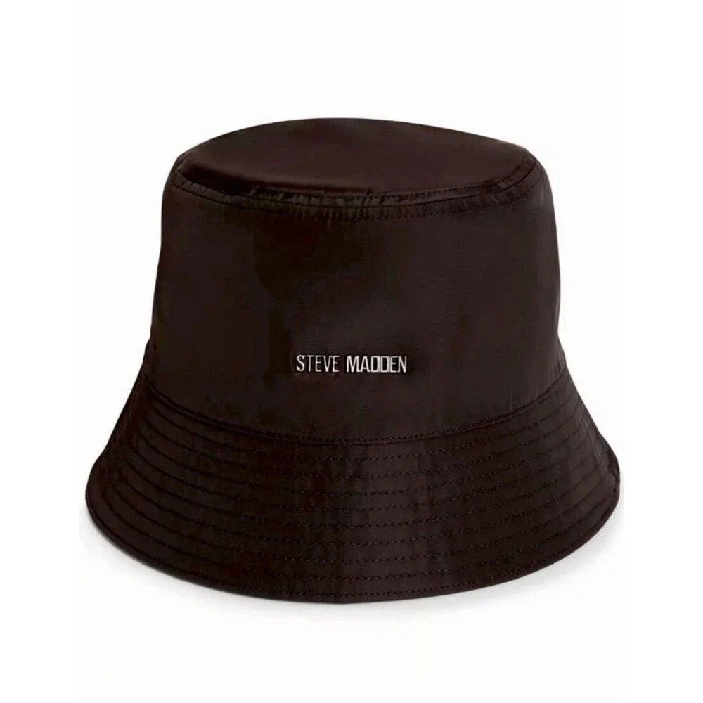 Steve Madden Black Bucket Hat Cap Metal Mold Brand Logo
